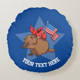 Almofada Redonda Red Cardinal & Groundhog USA Sinalizador Cartoon E