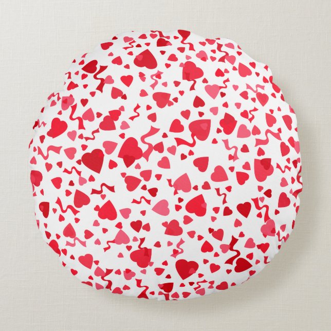 Almofada Redonda Red Confetti Hearts (Frente)