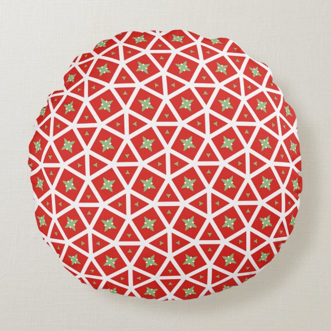 Almofada Redonda Red Holiday Geometric Star Design (Frente)