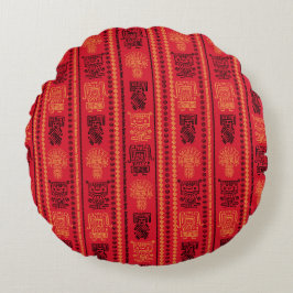 Almofada Redonda Red Native Patterno Étnico Tribe Boho Cultura