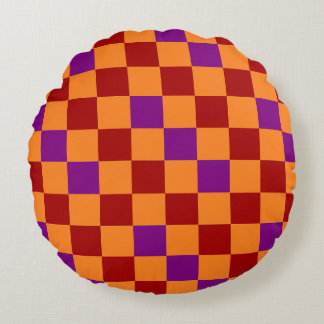 Almofada Redonda Red Orange Purple Checkered Pattern Design