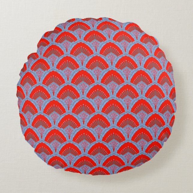 Almofada Redonda Red Peacock Feather Round Pillow | One Owl Artist (Frente)