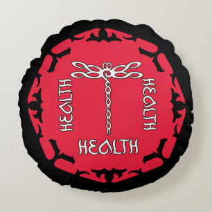 Almofada Redonda Red Root Chakra "Health" Dragonfly Design