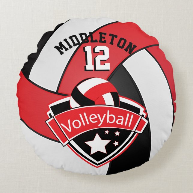 Almofada Redonda Red, White e Black Personalize Voleibol (Frente)