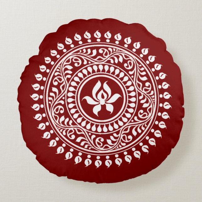 Almofada Redonda Red & White Festivo Rangoli (Frente)