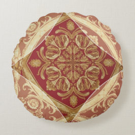 Almofada Redonda Regal Golden Red Ornate Decorative for Bed - Sofa