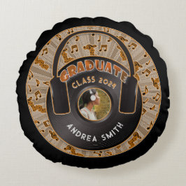 Almofada Redonda Registro de Vinil Fone de Ouvido Formando Musical 