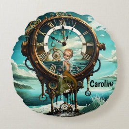 Almofada Redonda Relógio do mar com galos fantásticos
