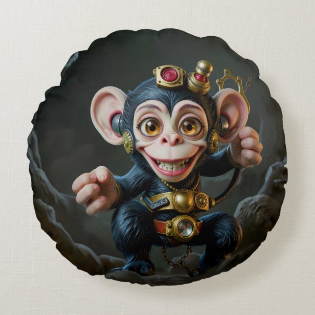 Almofada Redonda Relógio Guardião da Caverna – O Macaco Sussurrante (Frente)