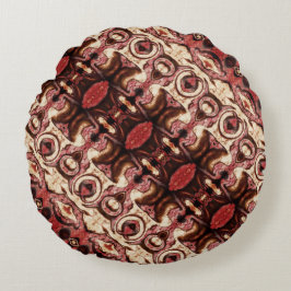 Almofada Redonda Repetição de formas com tons lenhosos e manchas