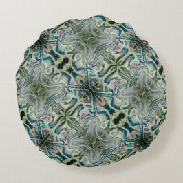 Almofada Redonda Repetição do ciano verde acinzentado e verde