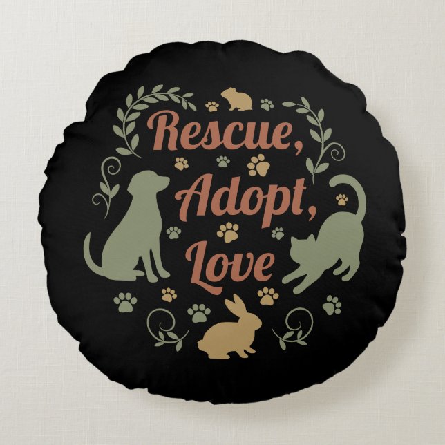 Almofada Redonda Rescue, Adopt, Love (Frente)