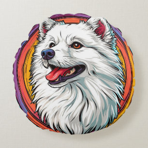 Almofada Redonda Retrato de Cachorro Branco Fofinho 🐾  Estilo Artí