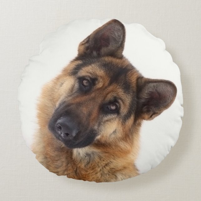 Almofada Redonda Retrato de german shepherd engraçado (Frente)