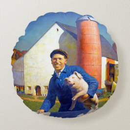 Almofada Redonda Retrato de um Agricultor Vida na Fazenda NC Wyeth 
