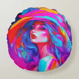 Almofada Redonda Retrato Neon Pop Art