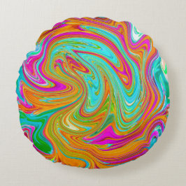 Almofada Redonda Retro Abstrato de Grãos Azuis, Laranja e Rosa Quen