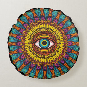 Almofada Redonda Retro Anos 90 Mandala Gráfico Terceiro Olho Psic