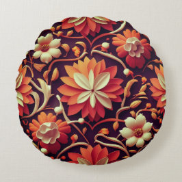 Almofada Redonda "Retro Bloom - Padrão Floral Invisível