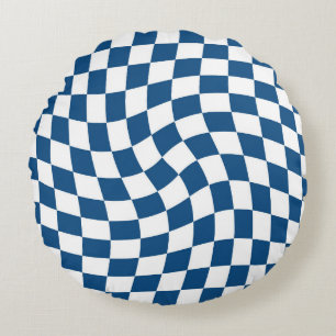 Almofada Redonda Retro Blue Checkered Dorm Room