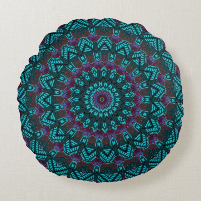 Almofada Redonda Retro Boho Chic Bohemian Sudoeste Mandala (Frente)