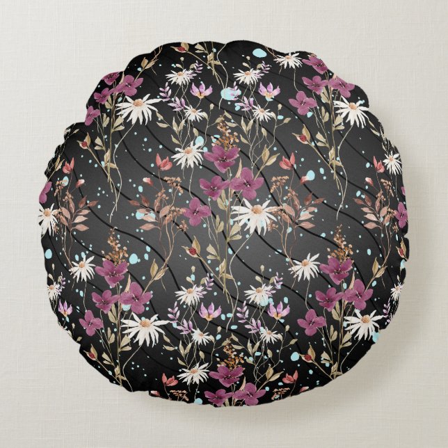 Almofada Redonda Retro Boho Elegant Wildflower (Frente)