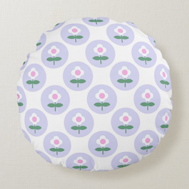 Almofada Redonda Retro Daisy Purple Teen Birthday Dia de as mães Ba (Frente)