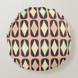 Almofada Redonda Retro geometric pattern with brown, yellow, blue