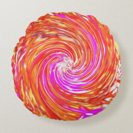 Almofada Redonda Retro Magenta e Autumn Colors Floral Swirl