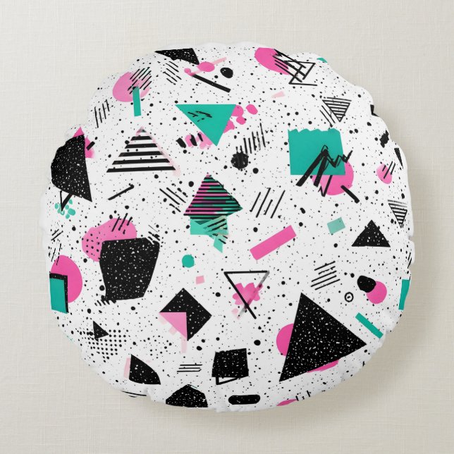 Almofada Redonda Retro Memphis Geometric Pattern (Frente)