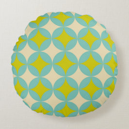 Almofada Redonda Retro Mustard and Teal Geometric Circle Pattern