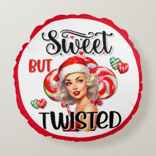 Almofada Redonda Retro Natal doce n Pinup torcido