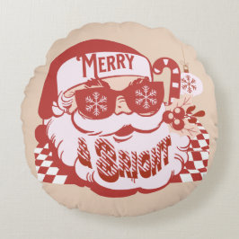 Almofada Redonda Retro Papai Noel Alegre e Brilhante Groovy