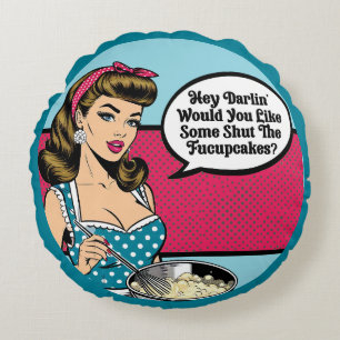 Almofada Redonda Retro Pinup_ Ei Darlin