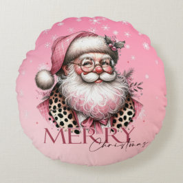 Almofada Redonda Retro Santa Claus, cor-de-rosa, Vintage Feliz Nata
