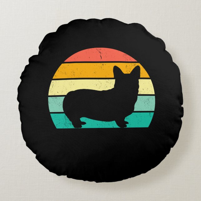 Almofada Redonda Retro Sunset Corgi (Frente)