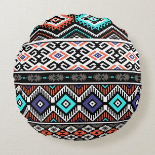 Almofada Redonda Retro Tribal Navajo: Geométrico Sem Vista.