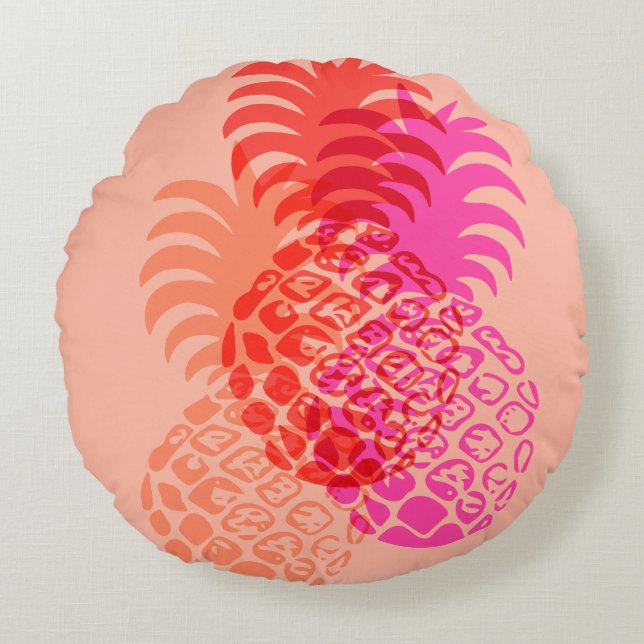 Almofada Redonda Reversível Tropical Hawaiana de Momona Pineapple (Frente)