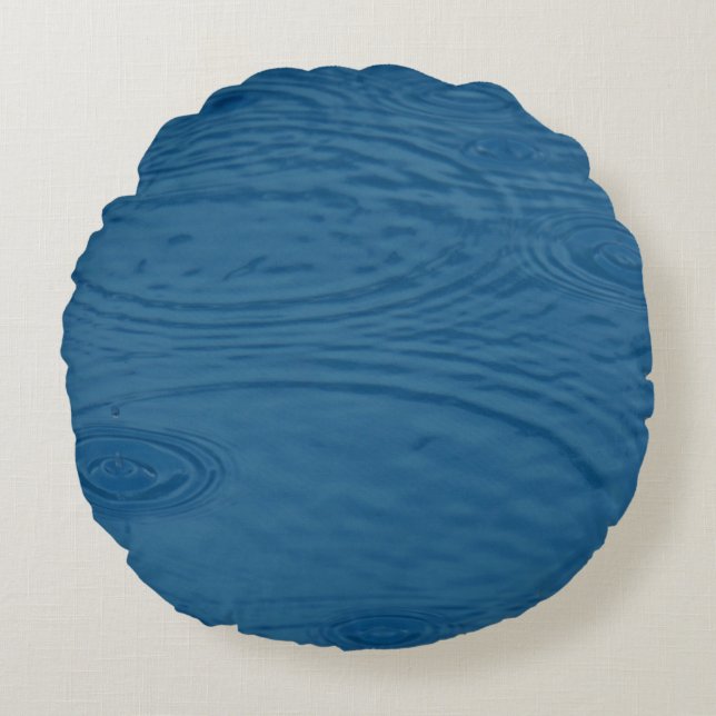 Almofada Redonda Ripais De Chuva (Ondas De Água Azul) (Frente)
