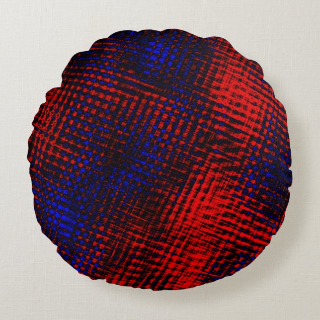 Almofada Redonda Riscos vermelhos cruzados e fundo azul? (Frente)