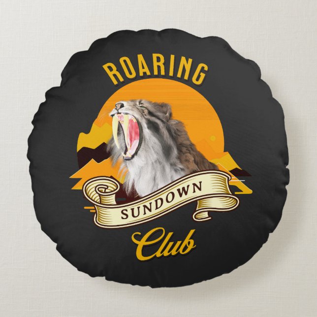 Almofada Redonda Roaring Sundown Club Sabertooth Tiger (Frente)