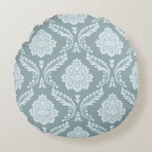 Almofada Redonda Rococo Damask Grande Padrão Azul Ovo de Pato+Turqu