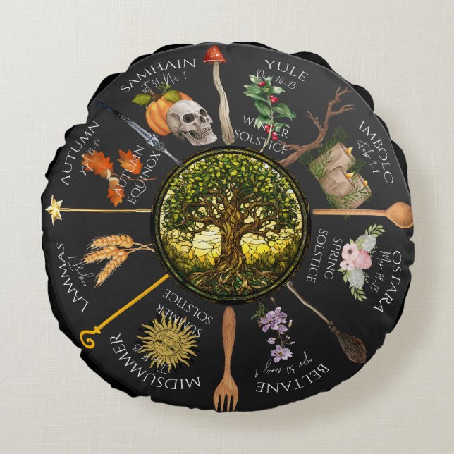 Almofada Redonda Roda Mágica do Ano (Frente)