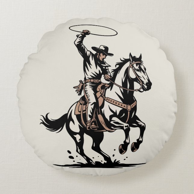 Almofada Redonda Rodeio de Cowboy Ocidental (Frente)