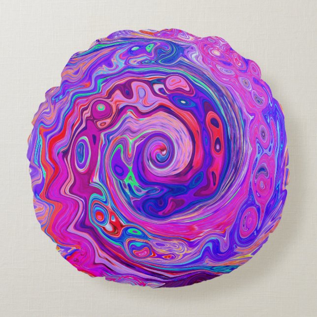 Almofada Redonda Rodovalho-roxo e Abstrato cor-de-laranja (Frente)