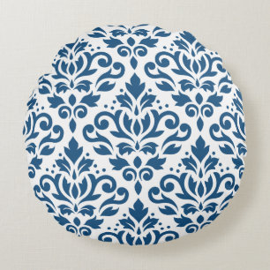 Almofada Redonda Rolar Damasco 2Way Lg Ptn Dk Azul em Branco