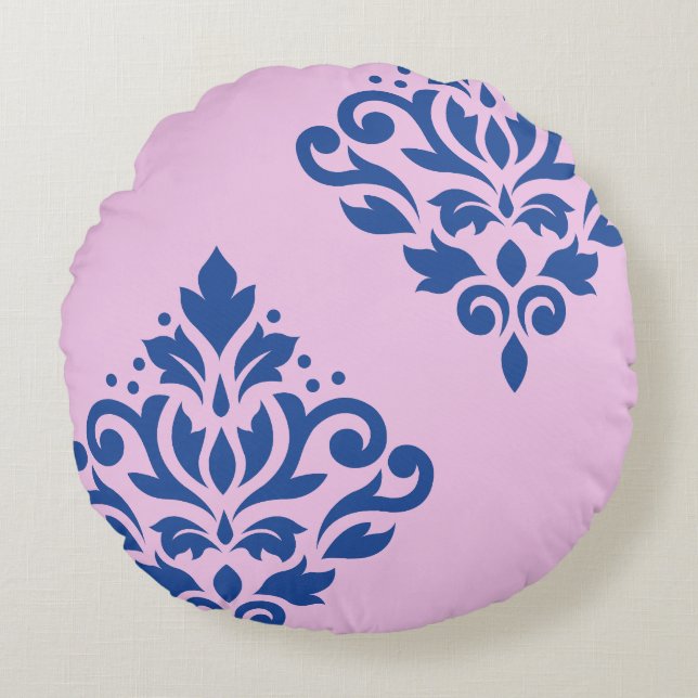 Almofada Redonda Rolar Damask Art I Blue em rosa (Frente)