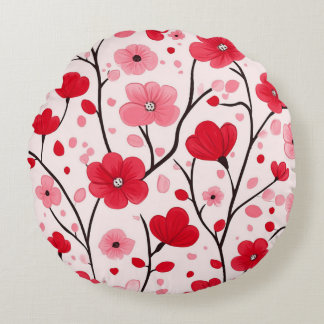 Almofada Redonda Romântico Floral Vermelho