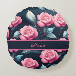 Almofada Redonda romantische, zarte, rosa Rosen Muster