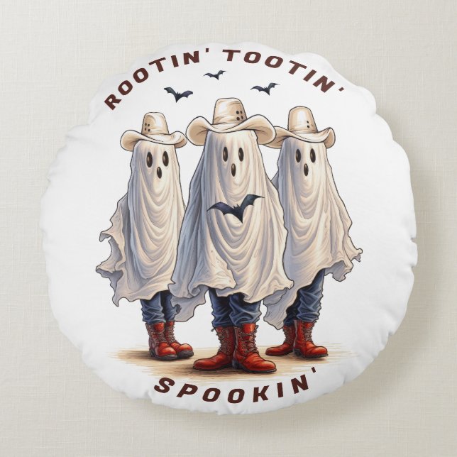 Almofada Redonda Rootin' Tootin' Cowboy Fantasma Halloween Ocidenta (Frente)
